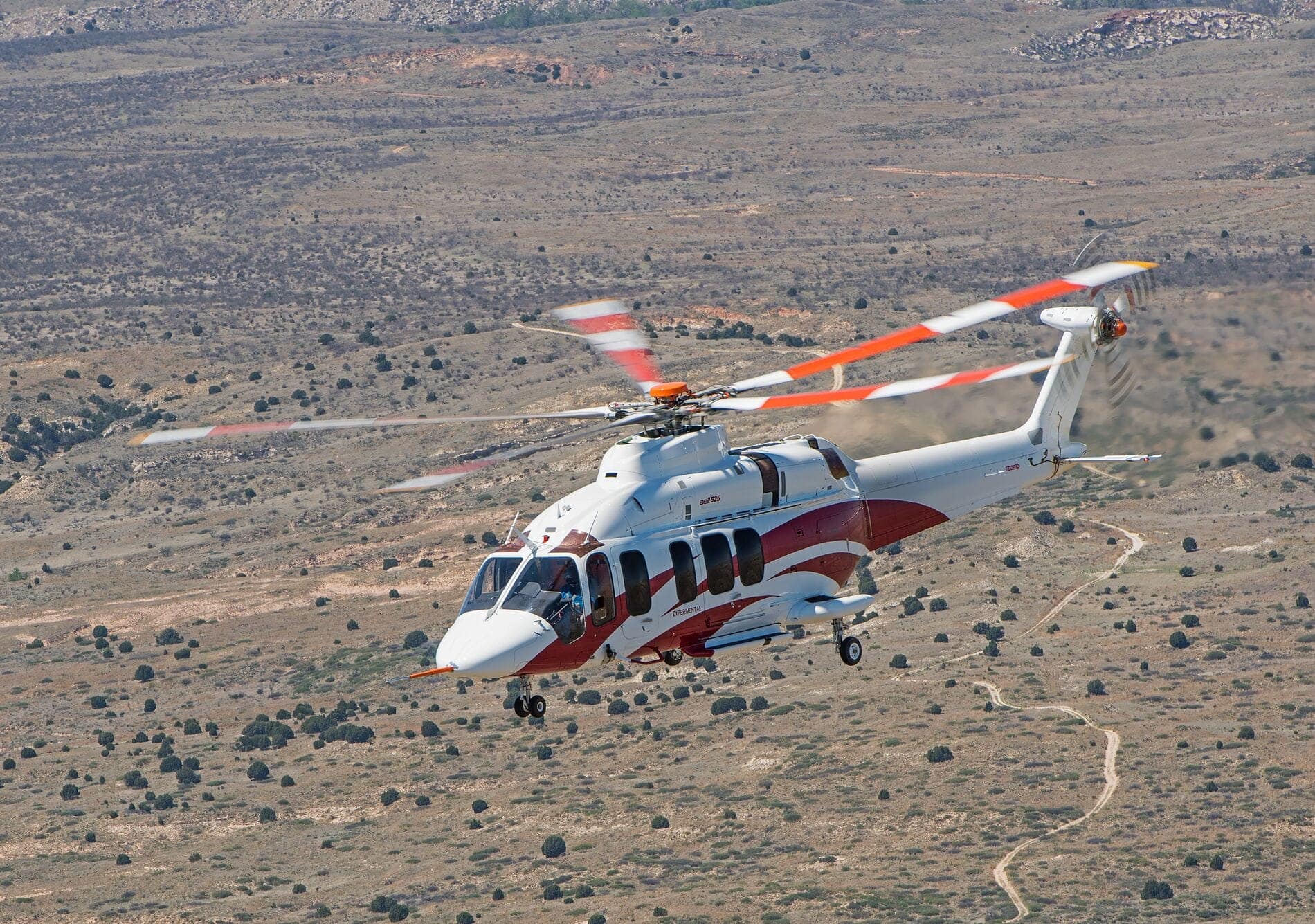 Bell 525 White In Flight Over Desert 